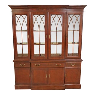1990s Ethan Allen 18th Century Collection Four Door Curio China Cabinet Breakfront For Sale