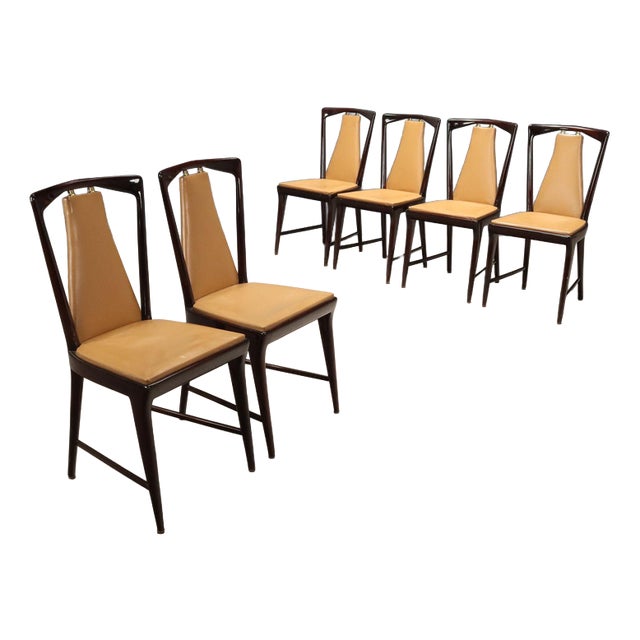 Vintage Chairs in Wood and Leatherette by Osvaldo Borsani, 1950s, Set of 6 For Sale