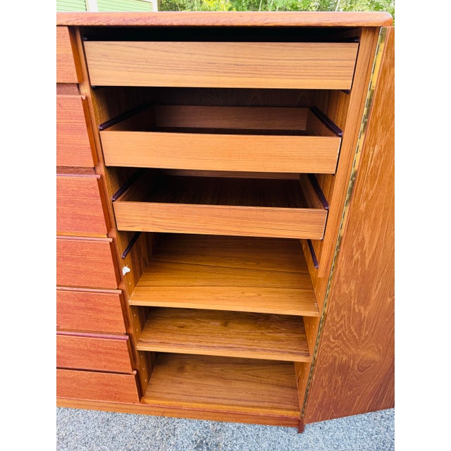 Vintage 1970s Danish Teak Highboy Dresser Armoire Chest Wardrobe For Sale - Image 9 of 13