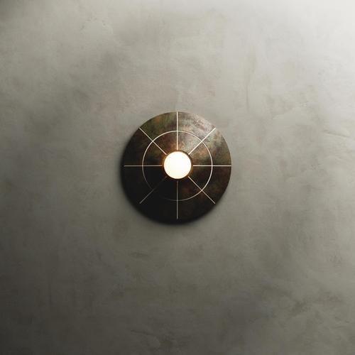 Navazi large circular wall lamp in scorched coal ceramic & glass by svitanok one of a kind. Dimensions: ø 34 x h 34 cm....