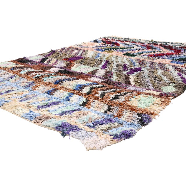 21978 Vintage Azilal Boucherouite Moroccan Rug, 05'01 x 06'10. The Mountain Chronicle: A Vintage Moroccan Azilal...