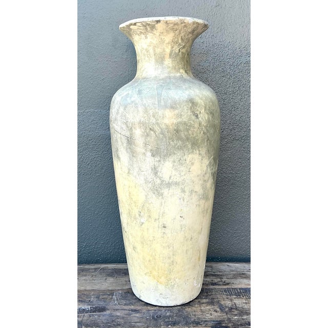 This commanding vintage floor vase is a masterclass in texture and organic form, perfectly embodying the Brutalist and...