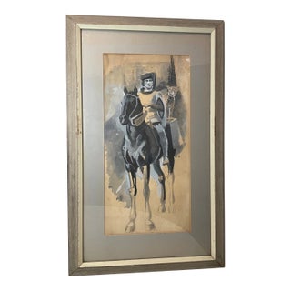 1940s Original Equestrian Horse With Cheetah Black and White Acrylic Painting For Sale