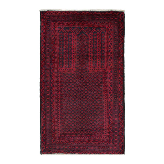 Red Rug & Kilim’s Baluch Tribal Rug in Blue and Red Mihrab Geometric Patterns For Sale - Image 8 of 8