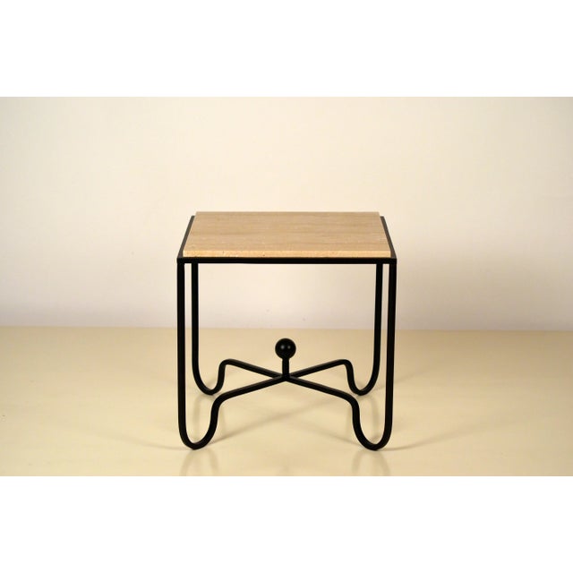 Black Wrought Iron and Travertine 'Entretoise' Side Table by Design Frères For Sale - Image 8 of 8