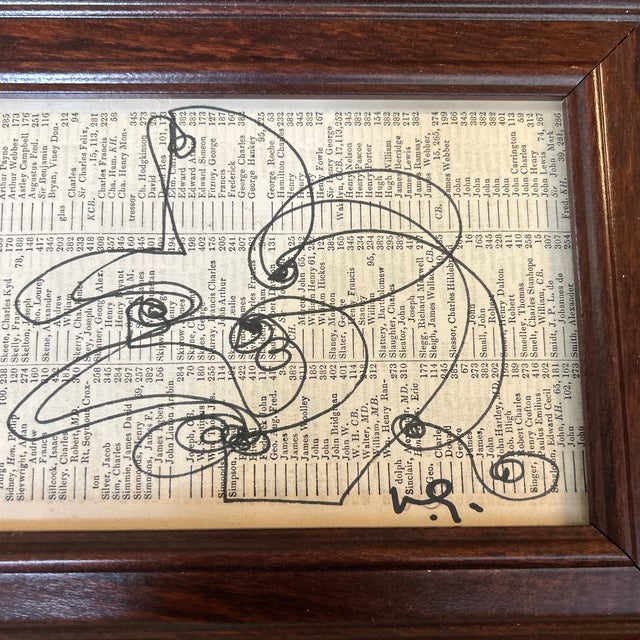 Contemporary Wayne Cunningham abstract marker drawing on vintage paper. Signed and framed. Measures 7x5 or 9.75x7.75...