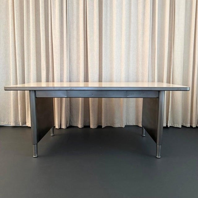 Mid-Century Modern 1950s Mid-Century Industrial Brushed Steel Police Station Desk For Sale - Image 3 of 11
