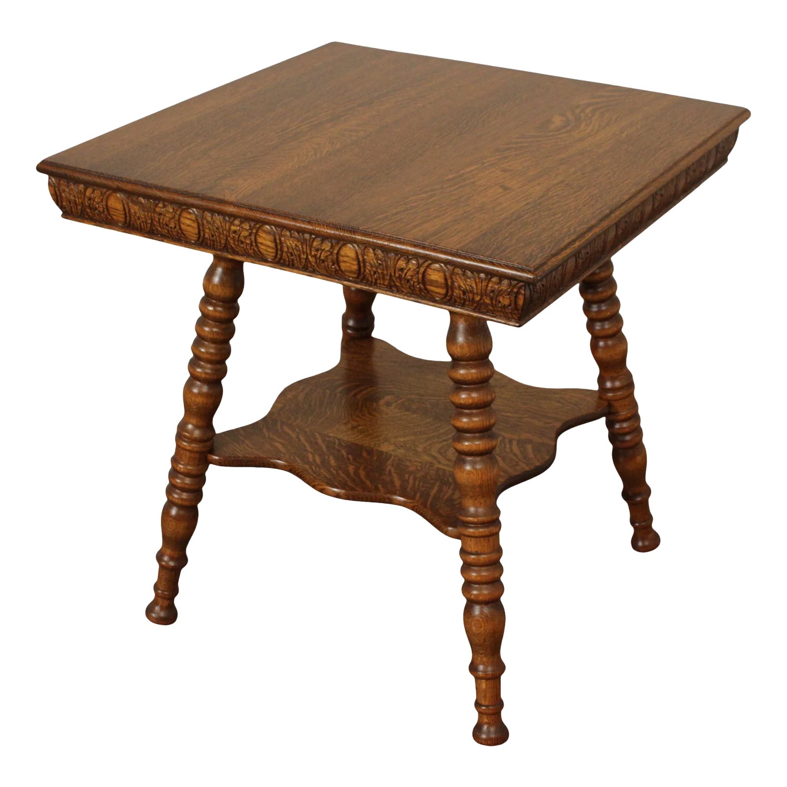 Antique Victorian Oak Square Two Tier Parlor Side Table | Chairish