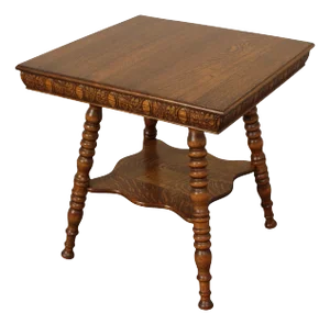 Antique Victorian Oak Square Two Tier Parlor Side Table