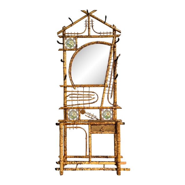 Vintage Boho Tortoise Bamboo Hall Tree For Sale