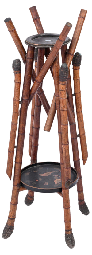 Japanese Pedestal in Engraved and Painted Bamboo by Janetti Father & Sons, 1880