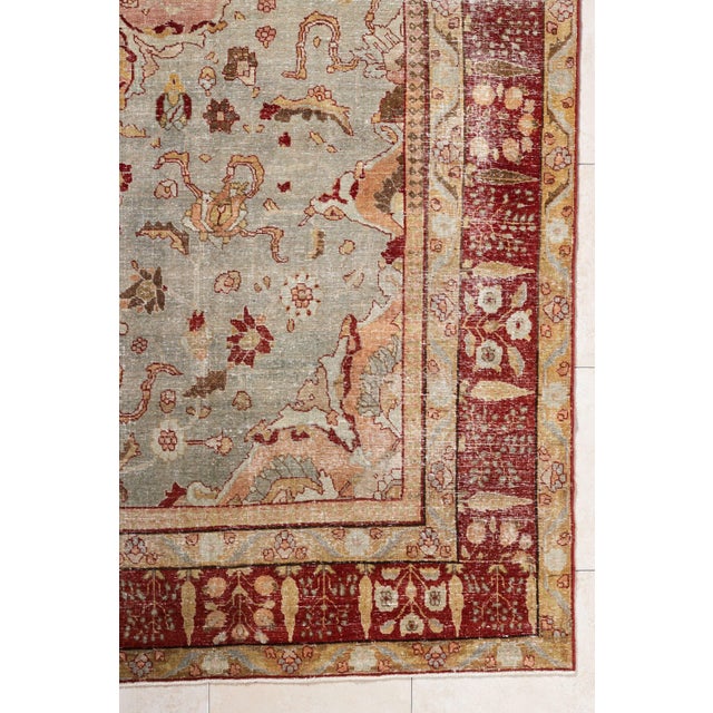 Vintage Turkish Runner Rug c1930 Dimensions: 8'6" x 12'1" Colors: Camel, Grey, Brick, Khaki, Dark Brown, Scarlet, Peach,...