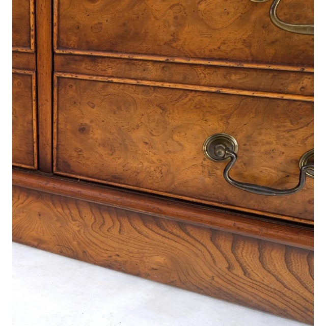 Mid-Century Modern 4 Drawers Embossed Leather Top Burl Wood File Cabinet Credenza w/ Key For Sale - Image 3 of 13