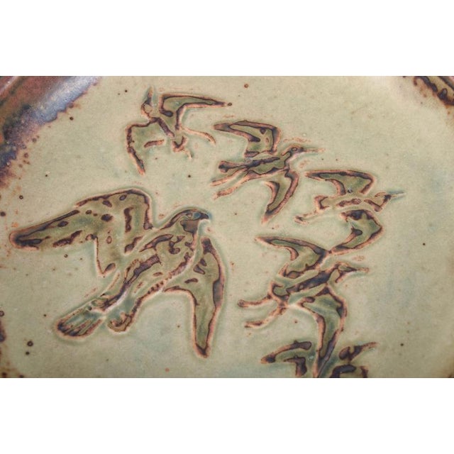 Vintage Stoneware Dish with Flock of Birds in Relief by Knud Kyhn for Royal Copenhagen, 1970s For Sale - Image 3 of 5
