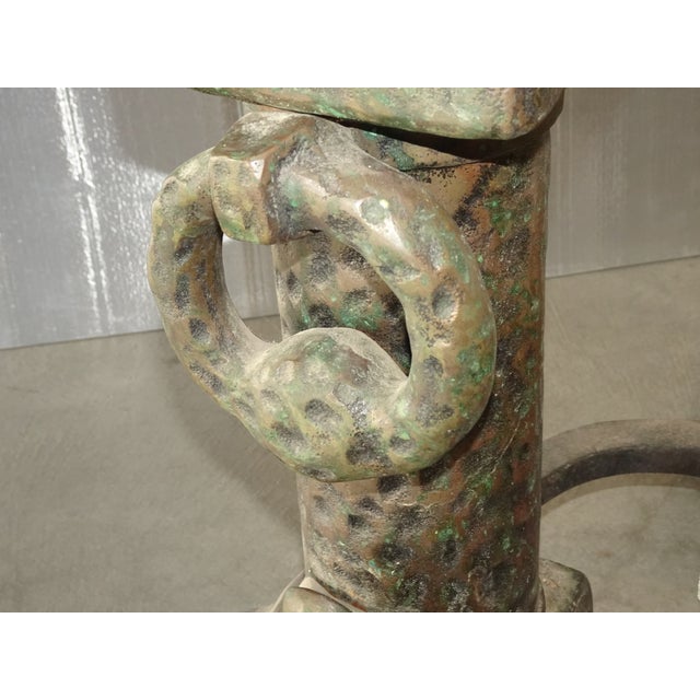 Vintage Spanish Revival Hammered Iron Three Piece Andirons Fireplace Accessorie For Sale - Image 11 of 15