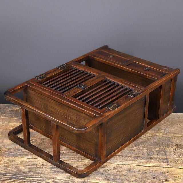 Wood Vintage Chinese Huali Rosewood Curio Cabinet | Ming Style Display Shelf With Barred Doors For Sale - Image 7 of 9