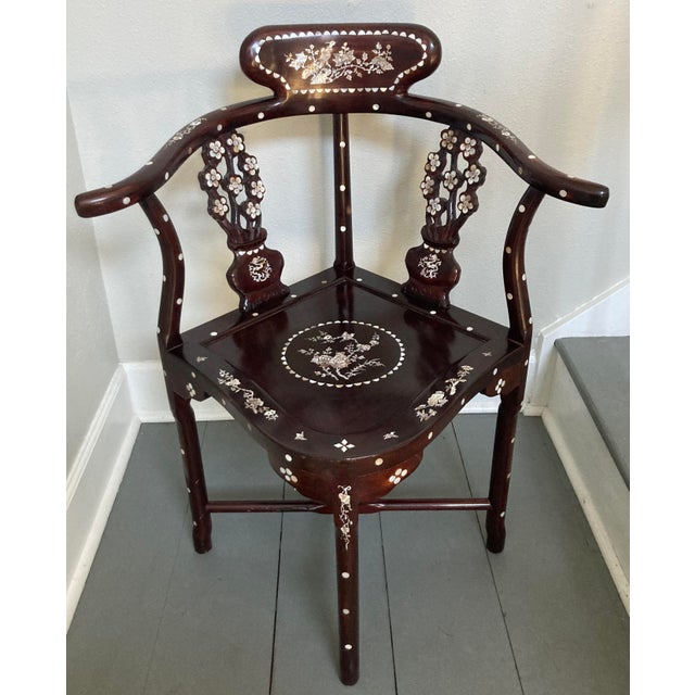 1950s Chinese Export Mother of Pearl Inlay Corner Chair For Sale - Image 13 of 13