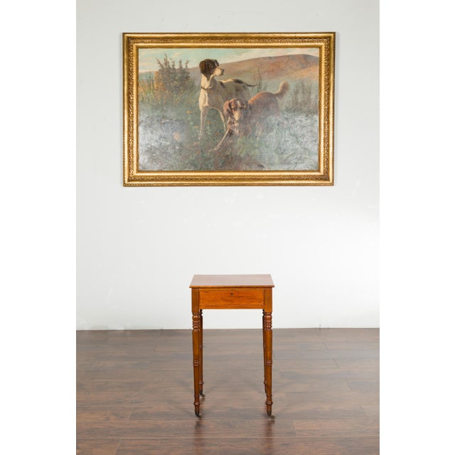 Wood English 1820s Walnut Side Table with Single Drawer, Turned Legs and Casters For Sale - Image 7 of 12