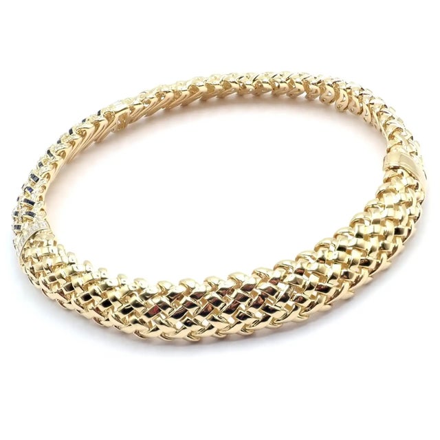 Vintage Tiffany & Co. Vannerie Diamond Sapphire Basket Weave Yellow Gold Necklace For Sale In Philadelphia - Image 6 of 17