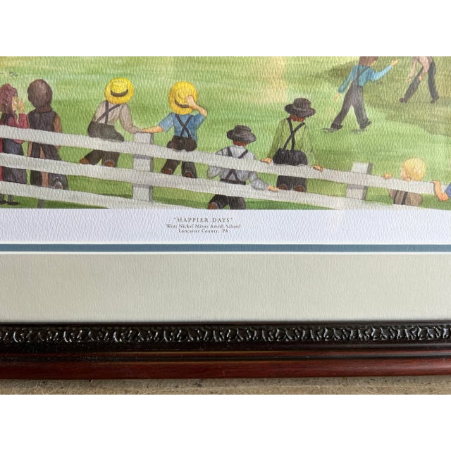 Vintage Framed Signed Print Children Playing Outside "Amish Happier Days" For Sale In West Palm - Image 6 of 11