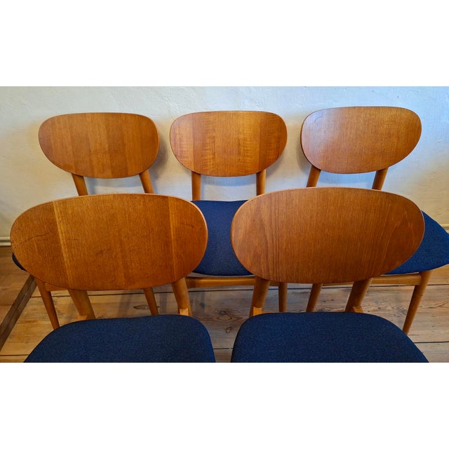 Vintage Teak Dining Chairs with Navy Blue Covers, 1960s, Set of 6 For Sale - Image 8 of 13