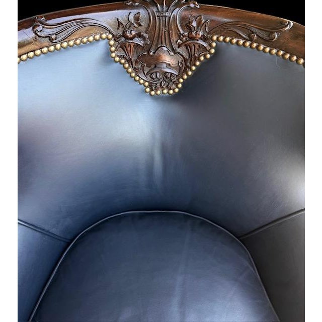 Blue Early 19th Century Russian Empire Style Mahogany Bergère Armchairs - Pair For Sale - Image 8 of 18