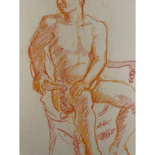 Oil pastel on heavy paper of a seated male nude from the estate of Northwest School artist Neil Meitzler (1930 - 2009)....
