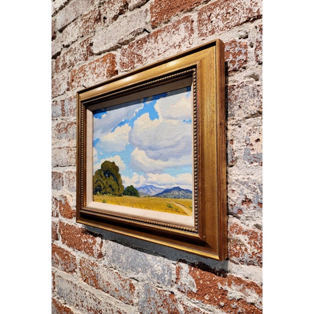 Blue Arthur Hill Gilbert -1930s California Farm Landscape With Oaks -Oil Painting For Sale - Image 8 of 9