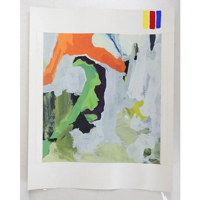 Late 20th century gouache on paper abstract painting with orange and green. Unsigned. Unframed.