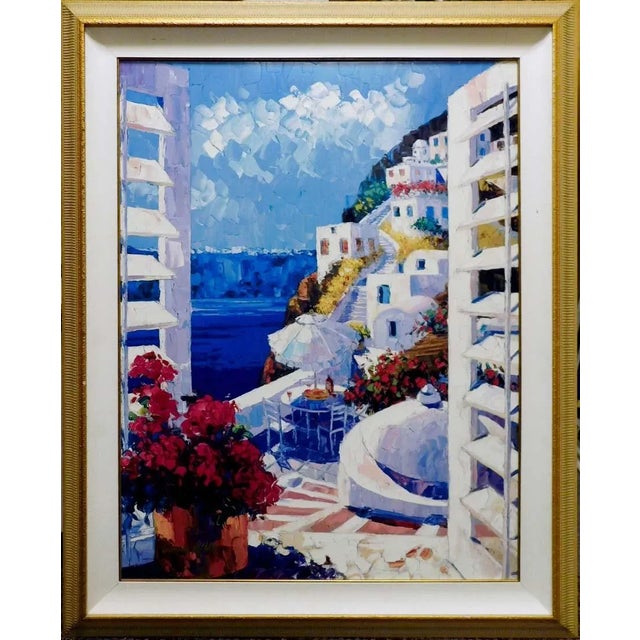 Wood "View to Santorini" Original Print on Canvas by Barbara McCann, Framed, Hand Signed For Sale - Image 7 of 7