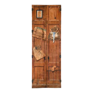 Pair of French Worn Pine Decoupage & Trompe l'Oeil Doors