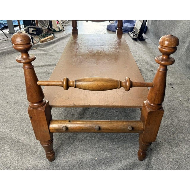 Wood Antique Oak Turned-Post Quilting Frame Bench For Sale - Image 7 of 12