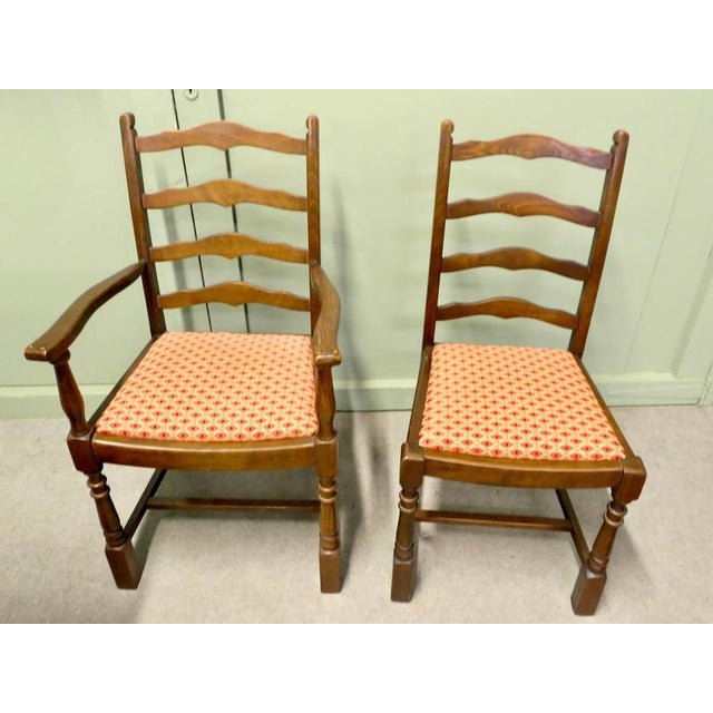 Brown Vintage Oak Refectory Table and Chairs, 1960, Set of 7 For Sale - Image 8 of 9
