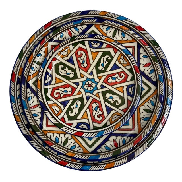 Contemporary Ceramic Serving Dishes Painted Plates, Set of 3 For Sale - Image 4 of 6