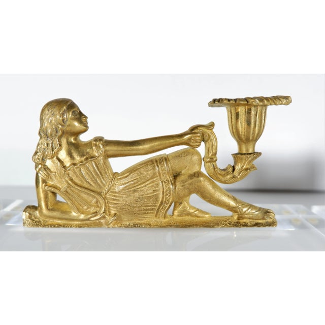 Late 20th Century French Gold Gilt Candleholders of Reclining Women on Lucite Bases - a Pair For Sale - Image 5 of 7