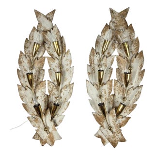 20th Century Painted Sheet Metal and Brass Wall Lights, Set of 2 For Sale