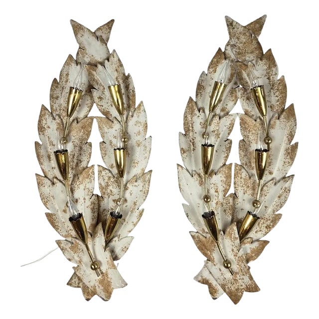 20th Century Painted Sheet Metal and Brass Wall Lights, Set of 2 For Sale