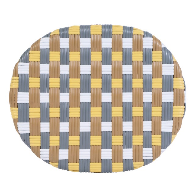 Wood Ballito 24.5 in. Seat Height Oval Rattan Counter Stool with Footrest, French Yellow, Brown, Gray & White For Sale - Image 7 of 8