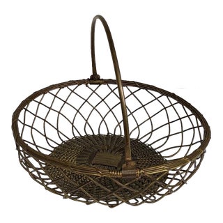 Vintage Brass Basket With Handle For Sale