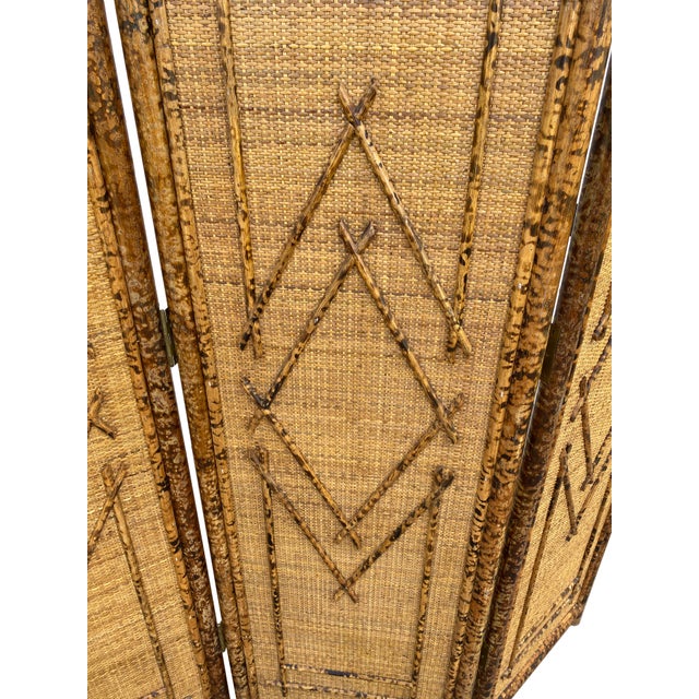 Brown Three-Panel Bamboo and Rattan Room Divider For Sale - Image 8 of 10