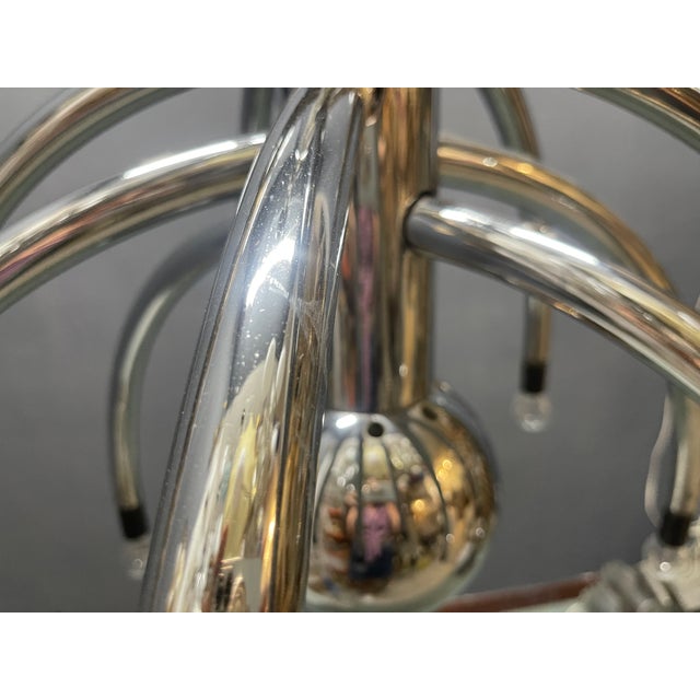 Silver Vintage Space Age Chrome 13-Light Chandelier attributed to Goffredo Reggiani, 1970s For Sale - Image 8 of 14