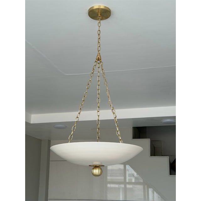 Matte Cream Pendant Light With Brushed Brass Finish For Sale - Image 9 of 12