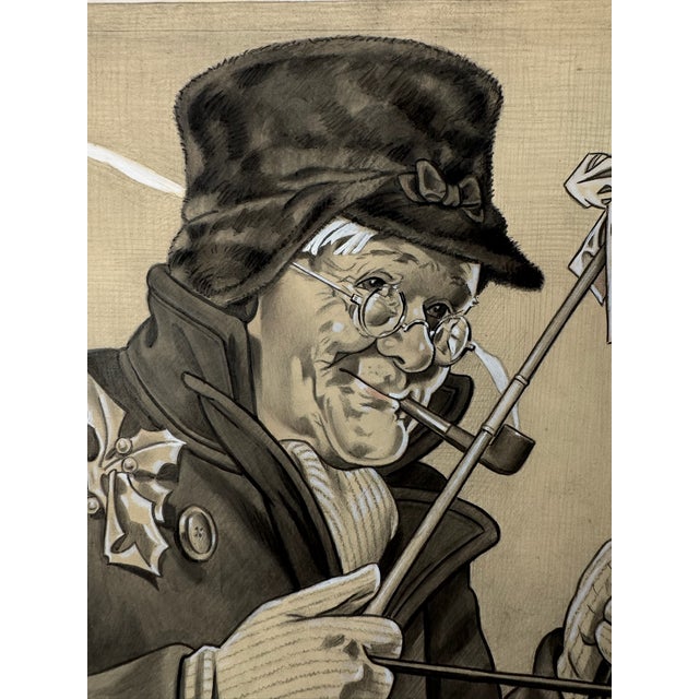 Original graphite pencil drawing by American artist and illustrator Theodore E. Schrock (1879–1952), depicting an elderly...