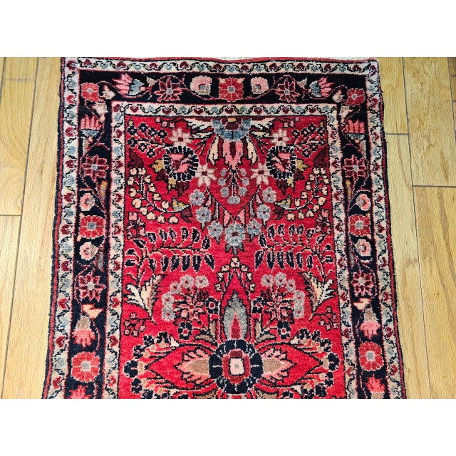 Vintage Persian Sarouk Lilian Runner Rug, Hand-Knotted Wool, Floral Design, Red & Pink, 3x25 For Sale - Image 15 of 17