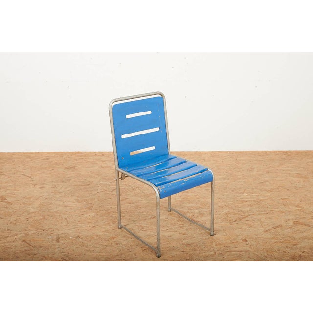 Vintage Garden Chair in Steel, Plywood, and Wood Slats For Sale - Image 5 of 13