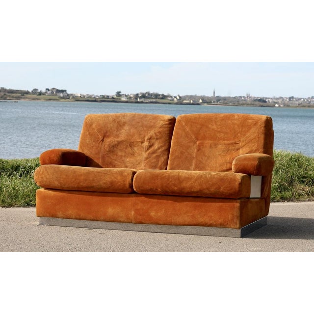 Suede and Steel Orange Sofa, 1970 For Sale - Image 15 of 18