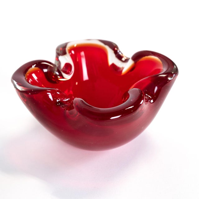 1960s 1960s Italian Murano Style Art Glass Red Bowl / Ashtray For Sale - Image 5 of 8