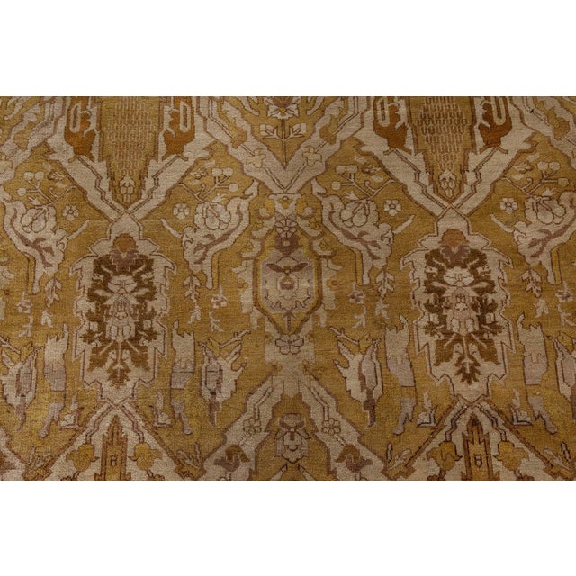 Beige Antique Indian Amritsar Beige, Brown, Gold Handmade Wool Rug For Sale - Image 8 of 8