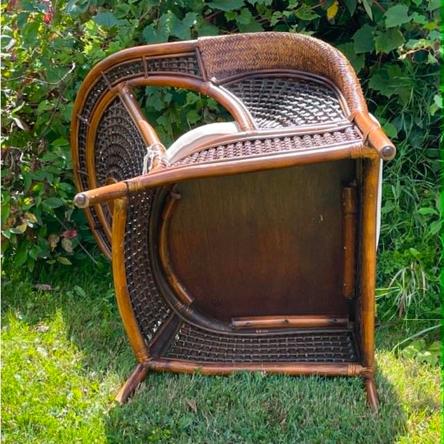 Brown Late 20th Century "Azteca" Woven Rattan Spiderweb Lounge Chairs Featuring Distinctive Sunburst and Web Patterns For Sale - Image 8 of 16