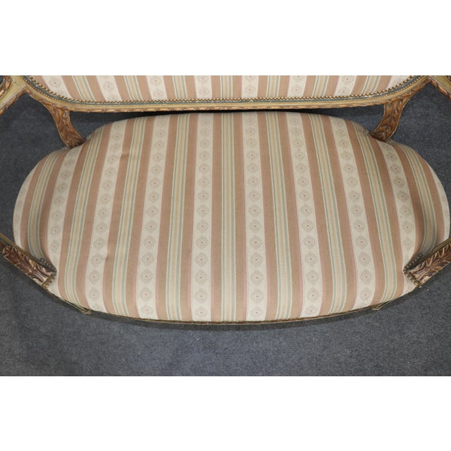 Late 19th Century Antique French Louis XVI Style Paint Decorated & Gilt Carved Settee For Sale - Image 5 of 13